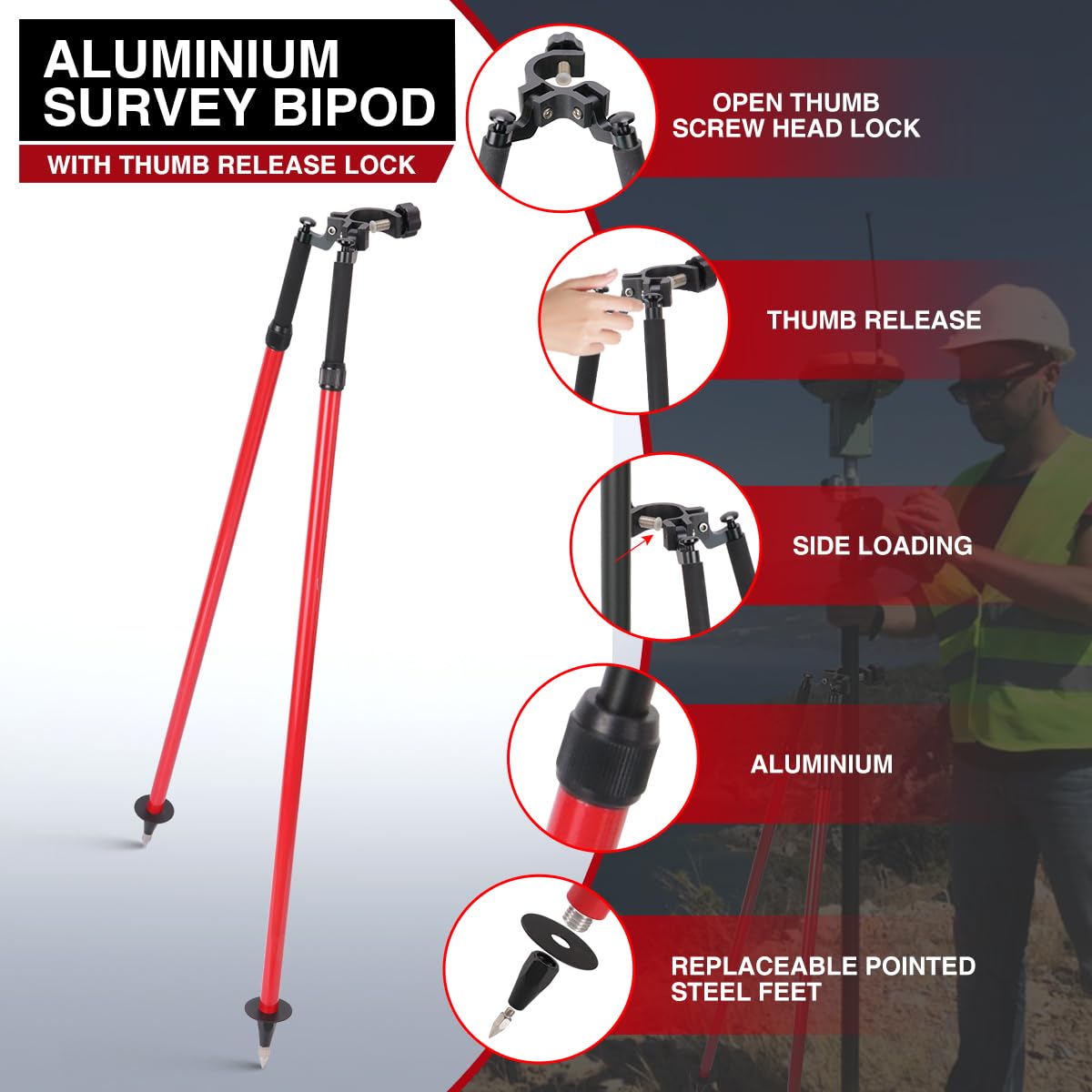 MUTOOP Pole Bipod thumb release provides quick height adjustments in the field.