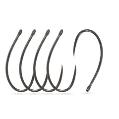 MUUNN 100Pcs barbless curved nymph caddis hook close-up for versatile freshwater and saltwater use.