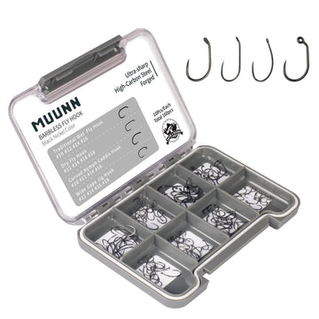 MUUNN 160-piece barbless fly tying hooks assortment, sizes 10–16