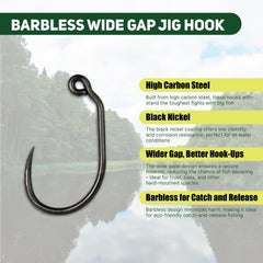 MUUNN barbless jig fly hook with flat tip for improved grip during hook set.