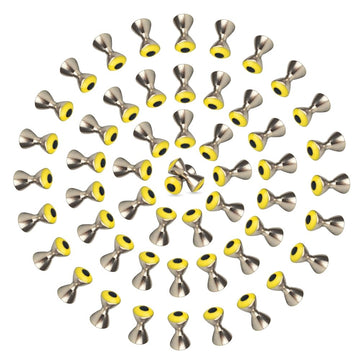 MUUNN dumbbell eyes for fly tying in yellow brass, enhances lure realism and visibility.