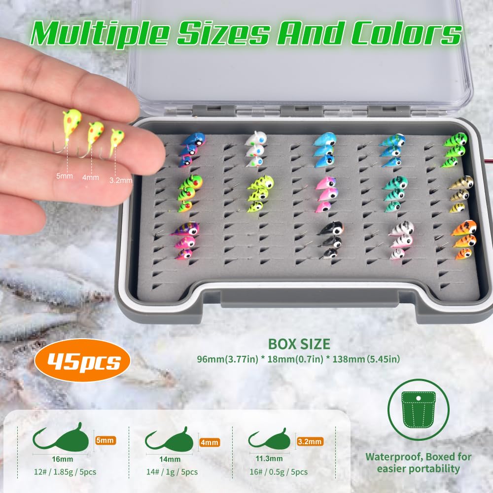 MUUNN 3-2mm jig close-up showcases small profile for finicky winter fish.