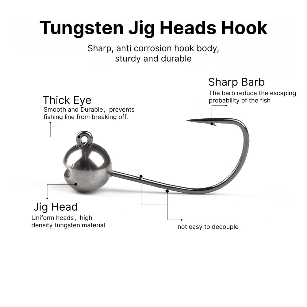 MUUNN 2.5g tungsten jig head barb enables steady swimbait actions.