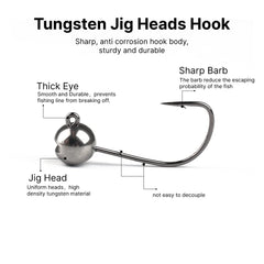 MUUNN 2.5g tungsten jig head barb enables steady swimbait actions.