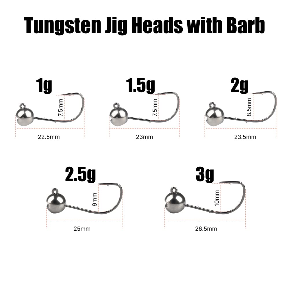 MUUNN 3g tungsten jig head barb for deeper bites and reliability.
