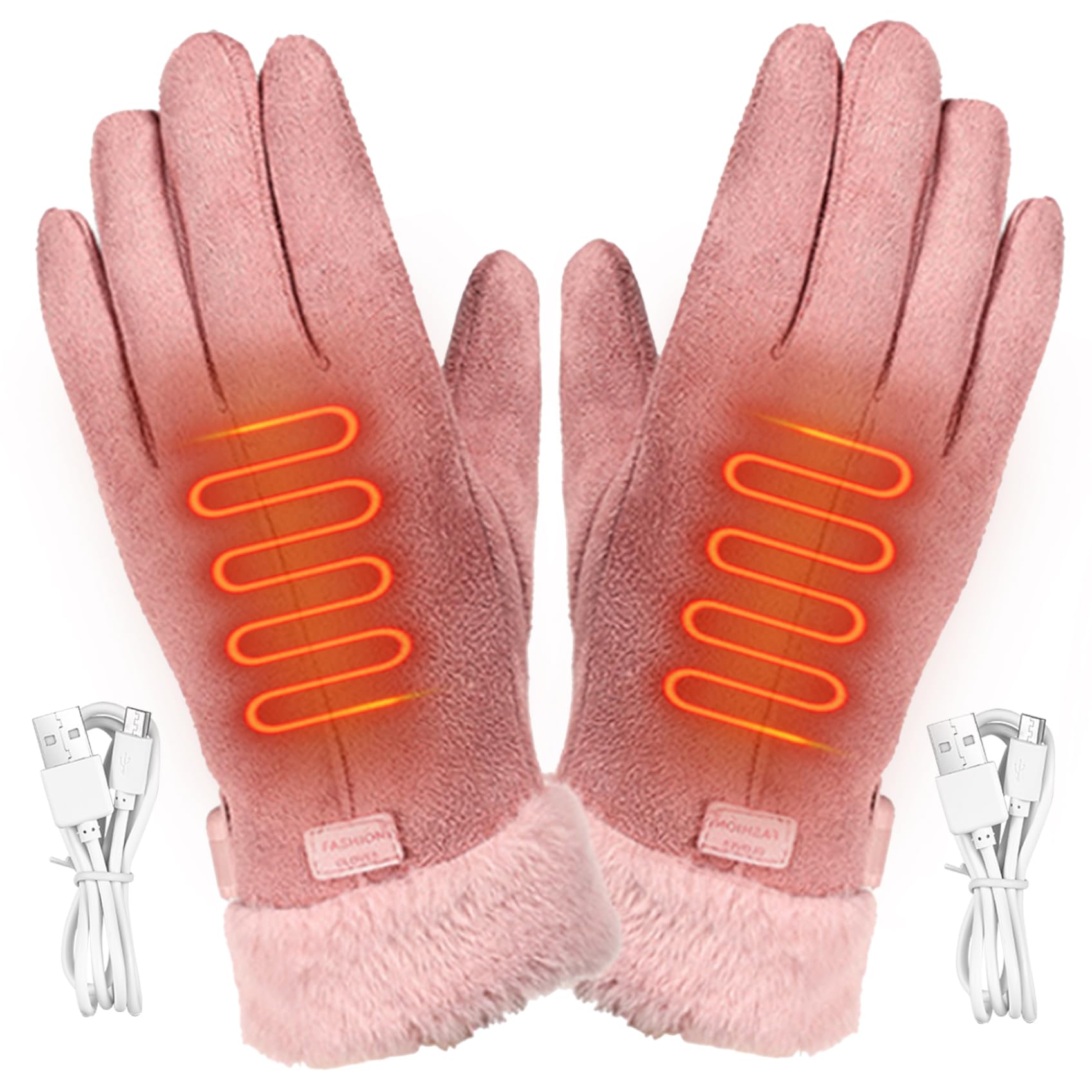 Muzrunq heated gloves for women, outer view, premium leather and plush cuff warmth.