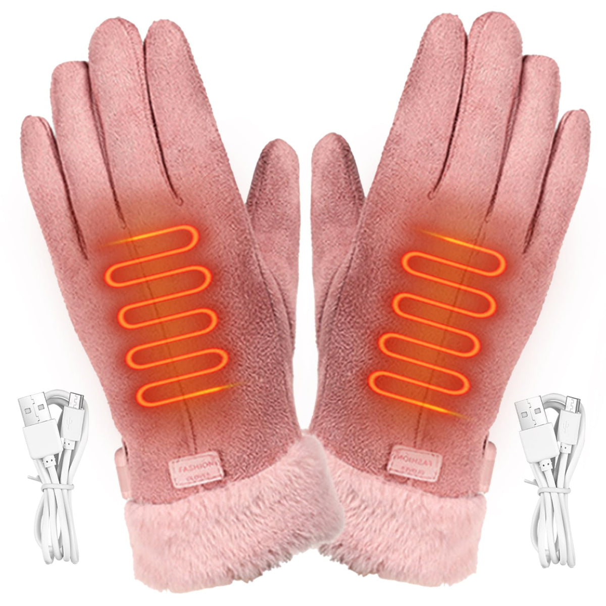 Muzrunq heated gloves for women, outer view, premium leather and plush cuff warmth.