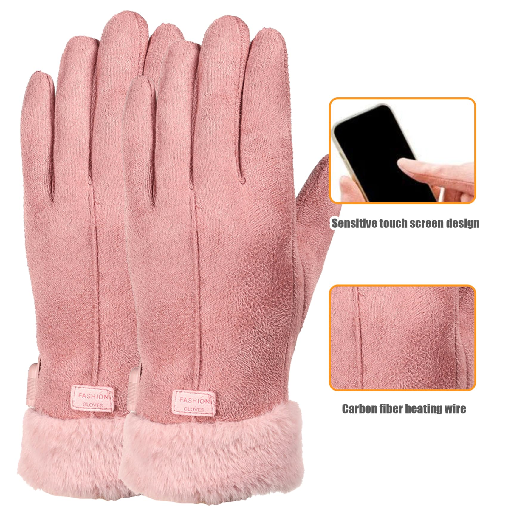 Muzrunq heated gloves for women, wrist detail showing plush cuff and leather finish.