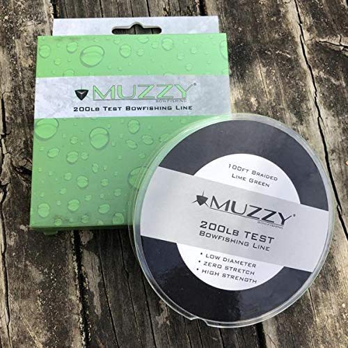 Lime green bow fishing line visible for better arrow flight
