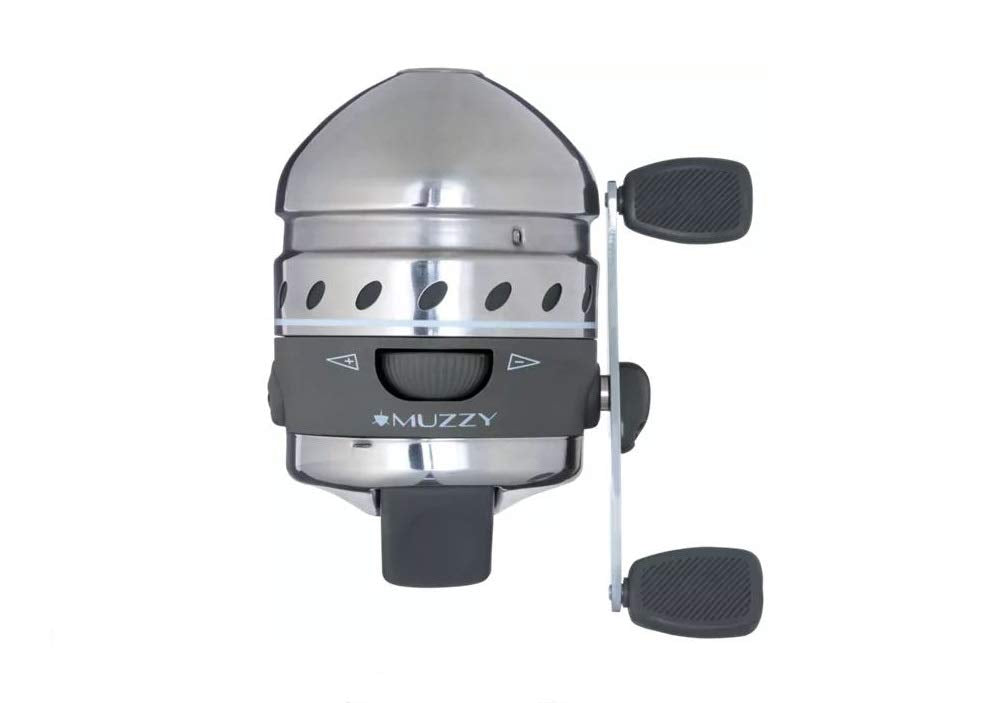 Muzzy 1097 XD bowfishing reel integrated mount for quick setup.
