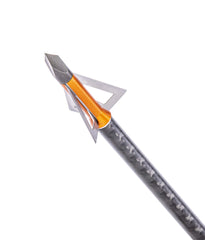 Muzzy broadhead blades interlock in aluminum ferrule for improved flight.