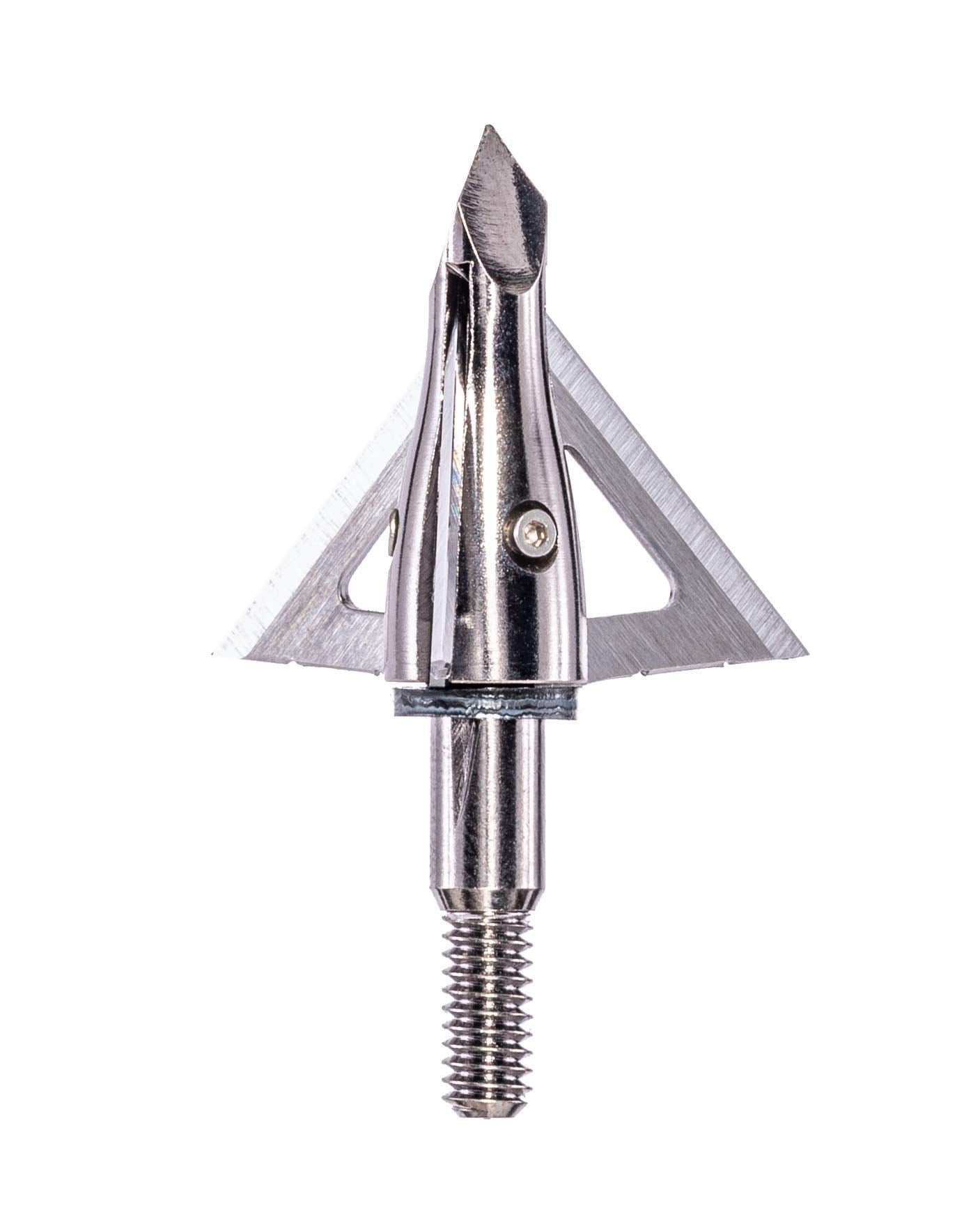 Muzzy Trocar Crossbow 3-blade assembly showing right-helix design for stable flight.