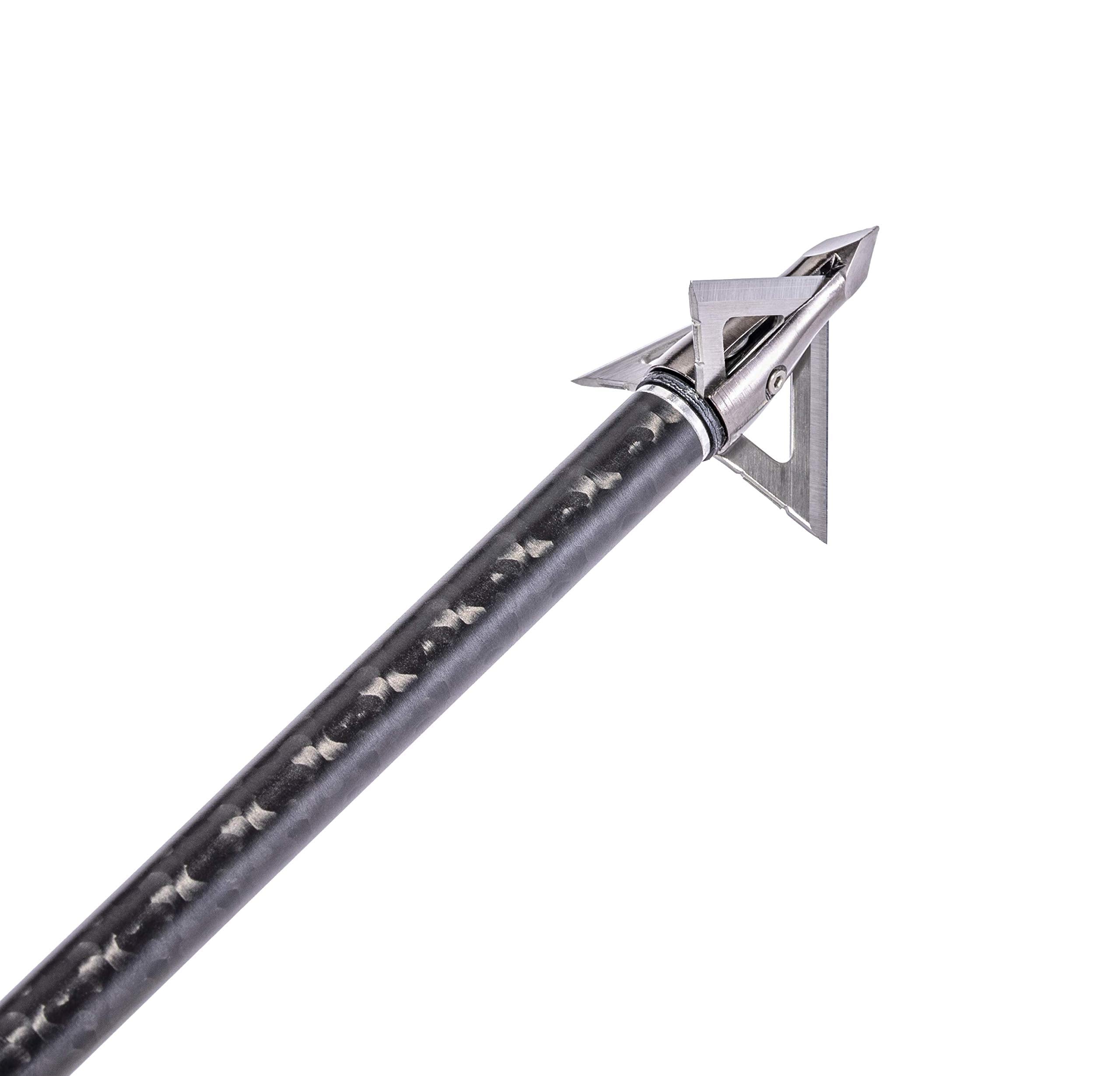 Muzzy Trocar Crossbow offset blade design with silver finish for durability.