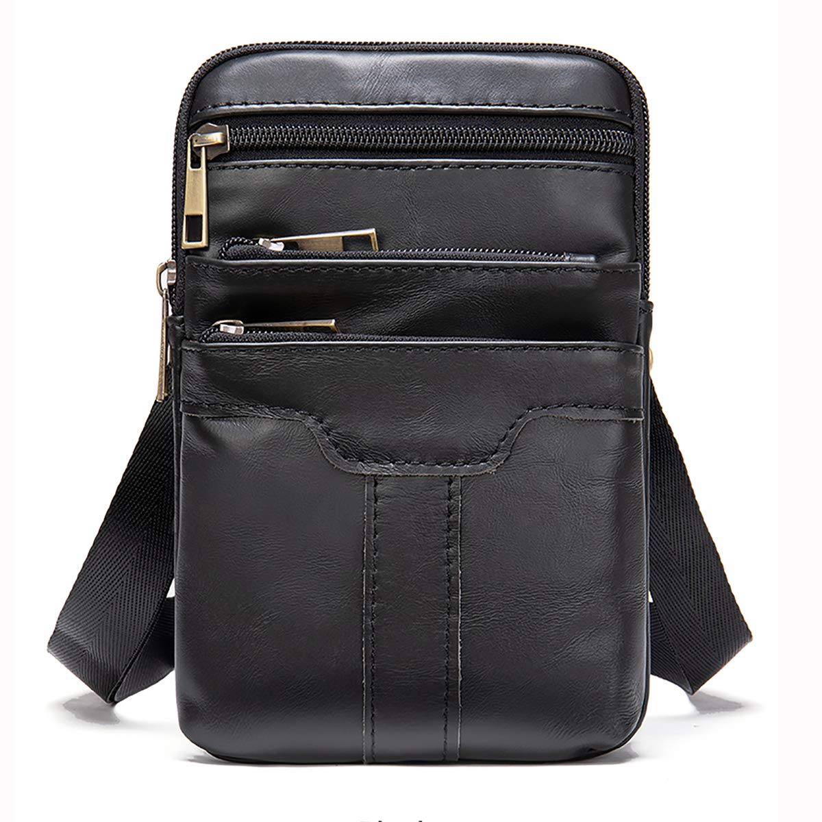 MXFDOKD leather cellphone shoulder bag, black close-up view, quick access on the go.