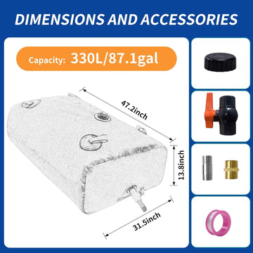 MXQMKL 330 L water bladder capacity showing large storage potential