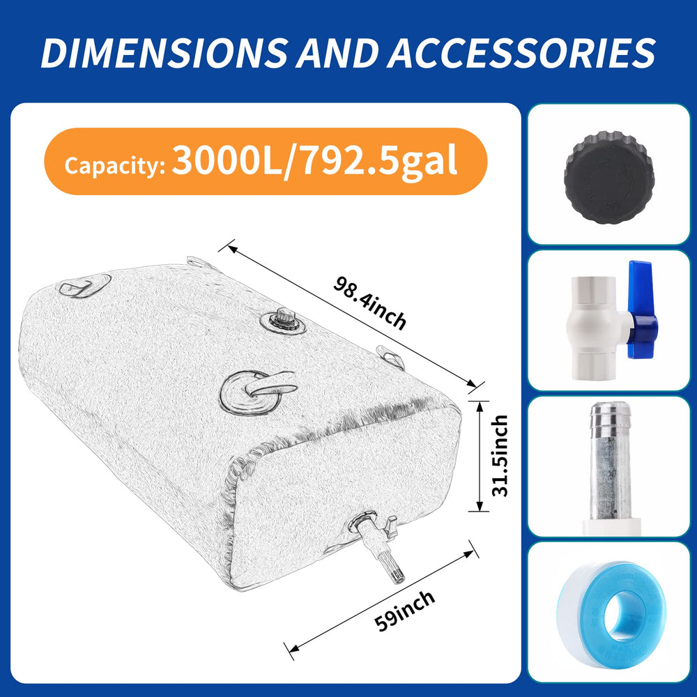 MXQMKL water bladder dimensions 3000L highlight large-capacity storage for drought preparedness.