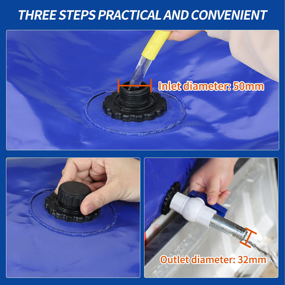 MXQMKL water bladder folded storage image emphasizes lightweight portability for RV trips.