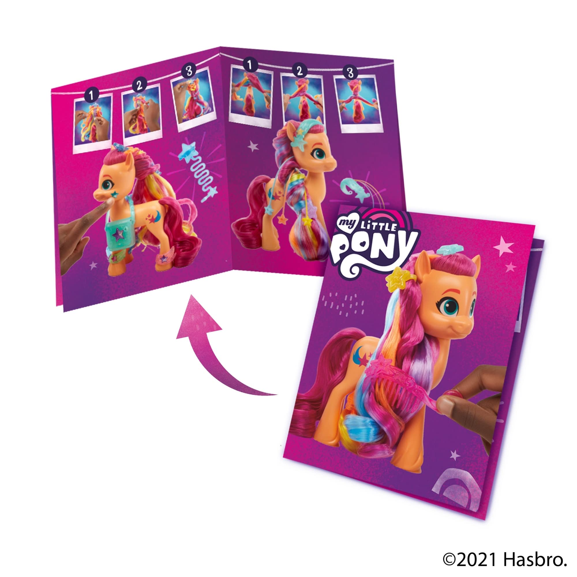 My Little Pony Rainbow Reveal Sunny rainbow-pattern hair reveal concept.