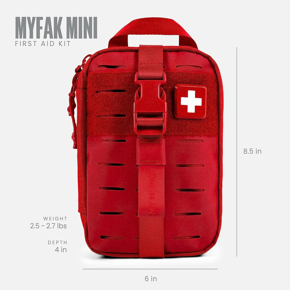 My Medic MyFak Mini kit open contents spread highlights easy access to essential first aid on trails