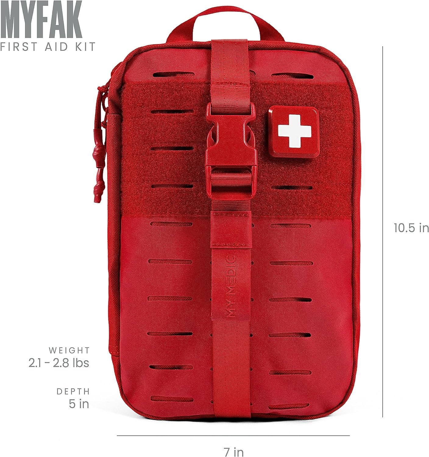 My Medic MyFAK Standard Ifak kit MOLLE panel allows secure car or backpack mounting.