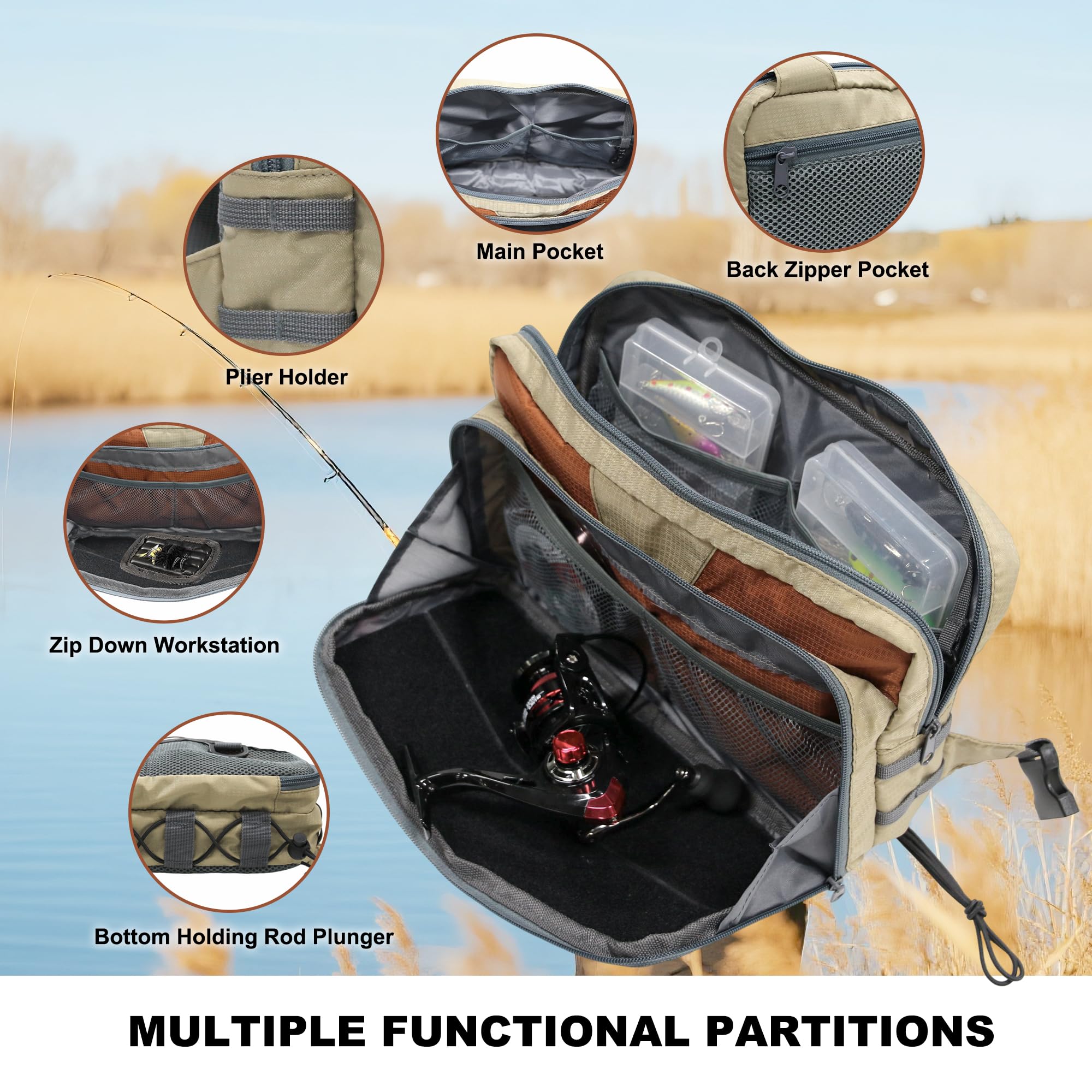 MYDAYS Fishing Chest Pack closeup fabric highlights durable woven material
