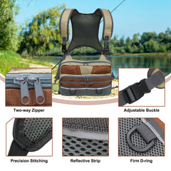 Adjustable shoulder strap feature on grey chest pack