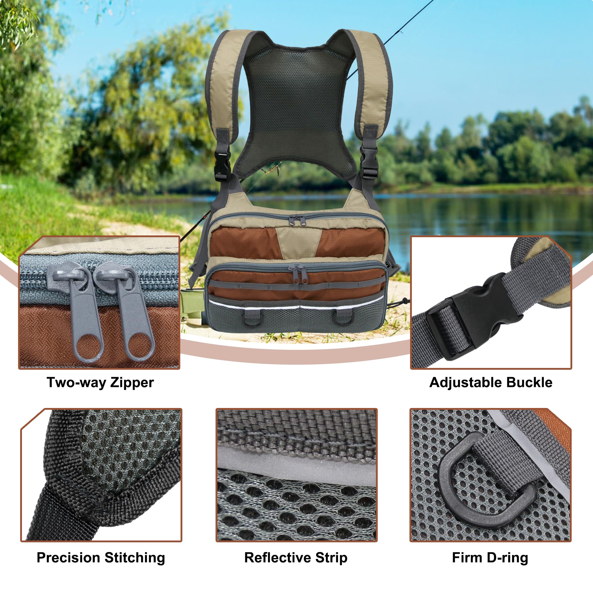 MYDAYS Fishing Chest Pack adjustable strap demonstrates versatile fit for any angler