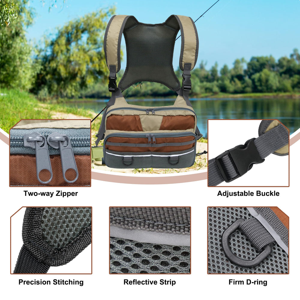 MYDAYS Fishing Chest Pack adjustable strap demonstrates versatile fit for any angler