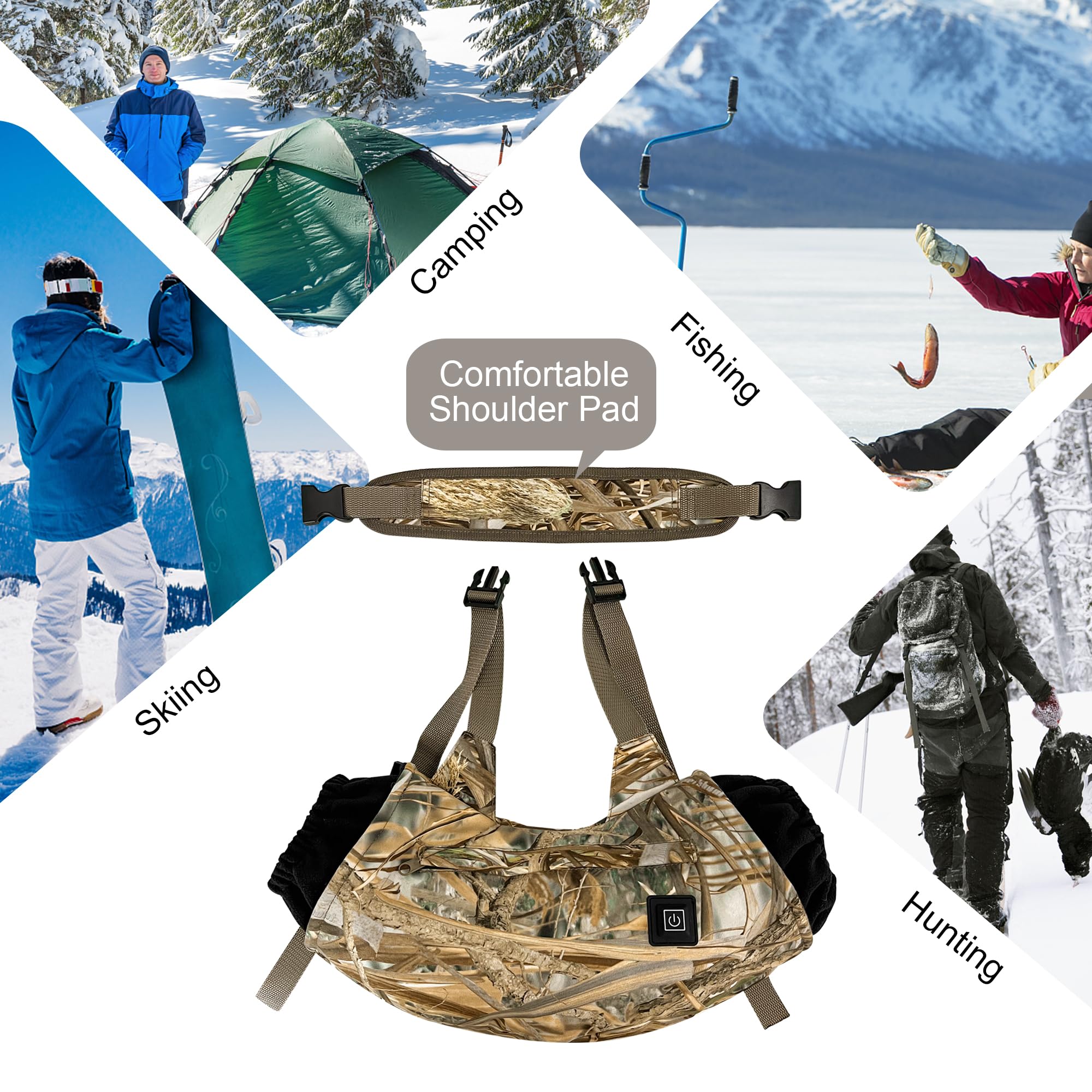 MYDAYS OUTDOOR heated hand muff showing two storage pockets for valuables