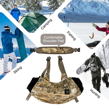 MYDAYS OUTDOOR heated hand muff showing two storage pockets for valuables