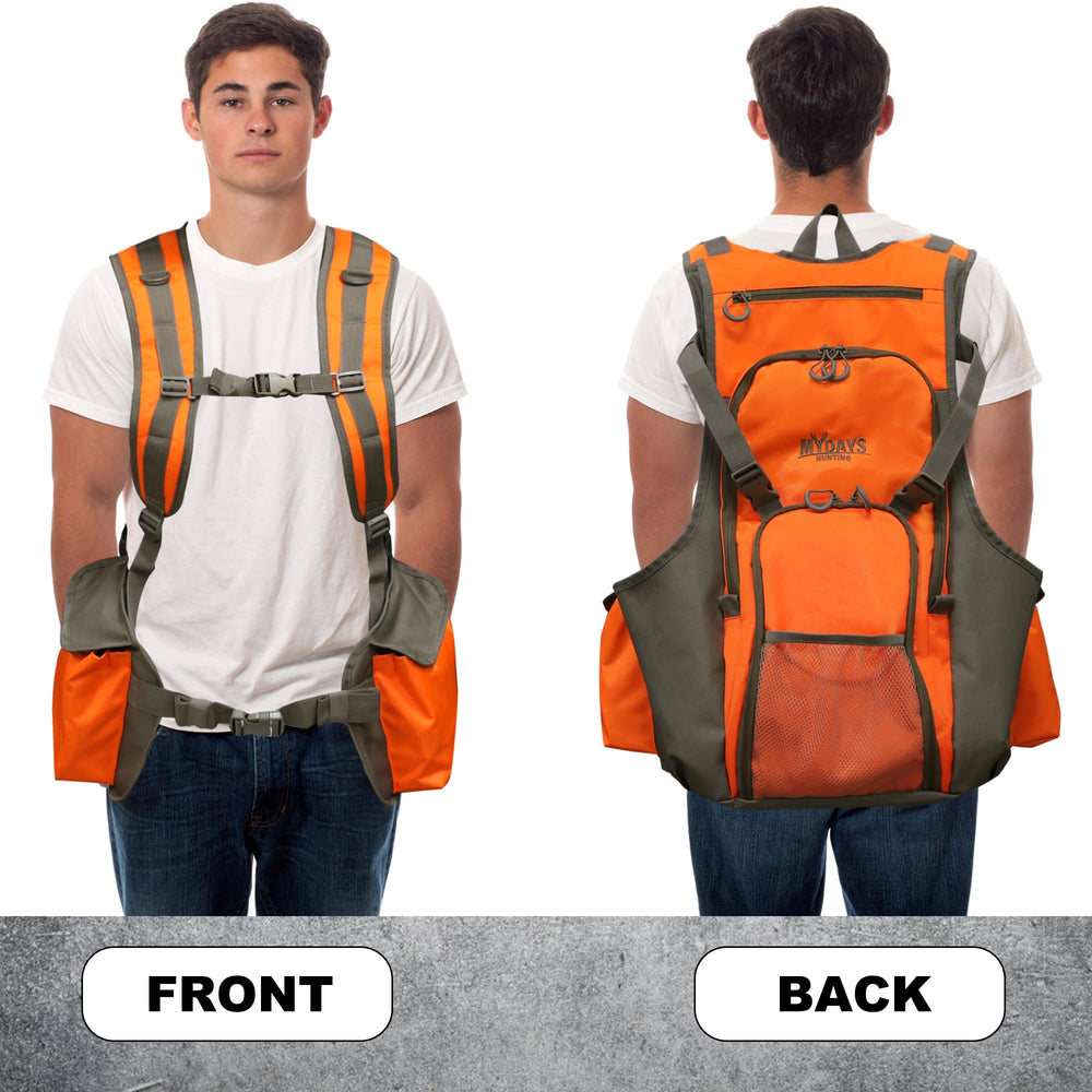 MYDAYS upland bird vest bright-visibility design helps hunters stay seen in cover