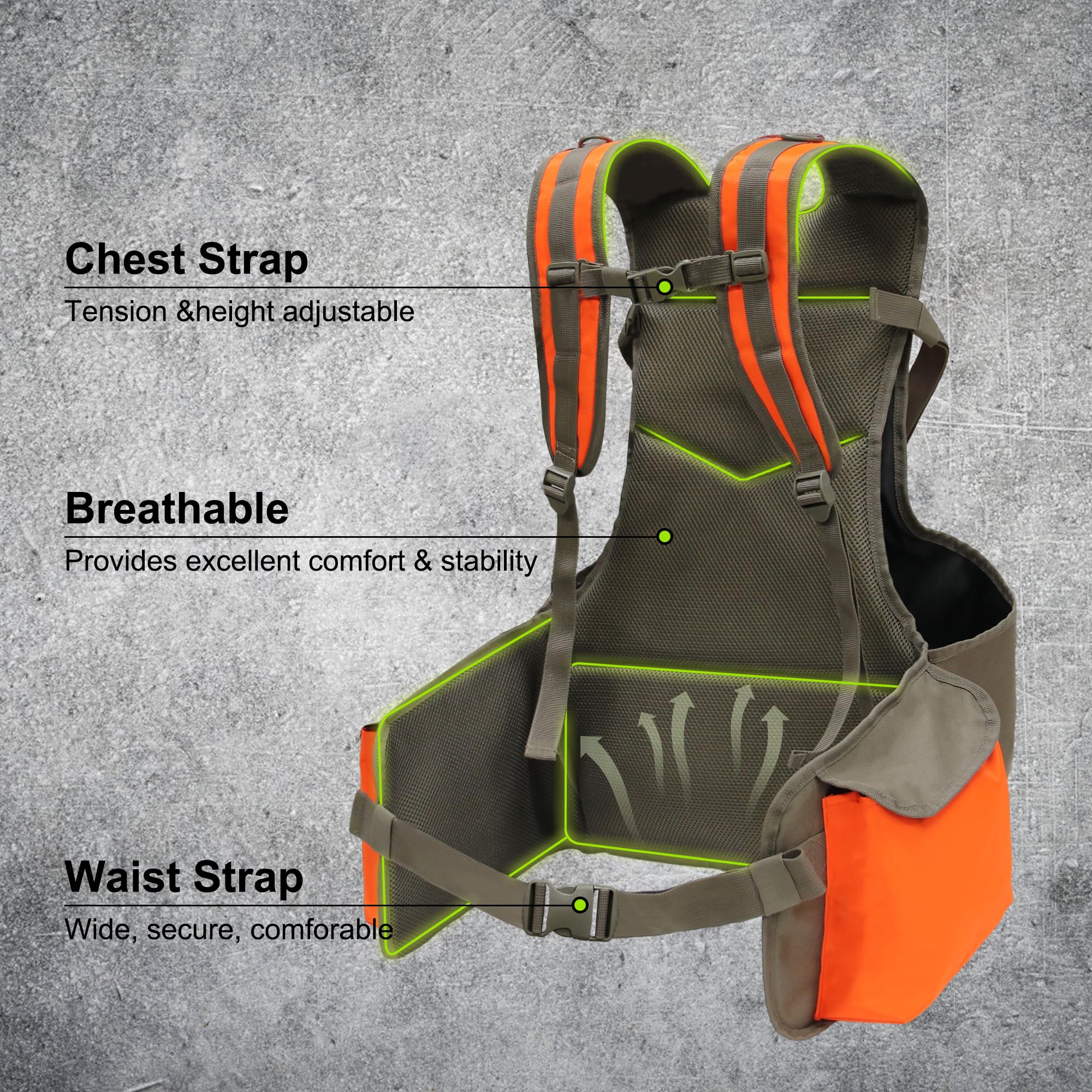 MYDAYS upland bird vest front pockets enable fast gear retrieval in the field