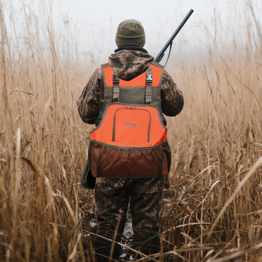 MYDAYS Upland Bird Vest shoulder padding eases fatigue during long days.