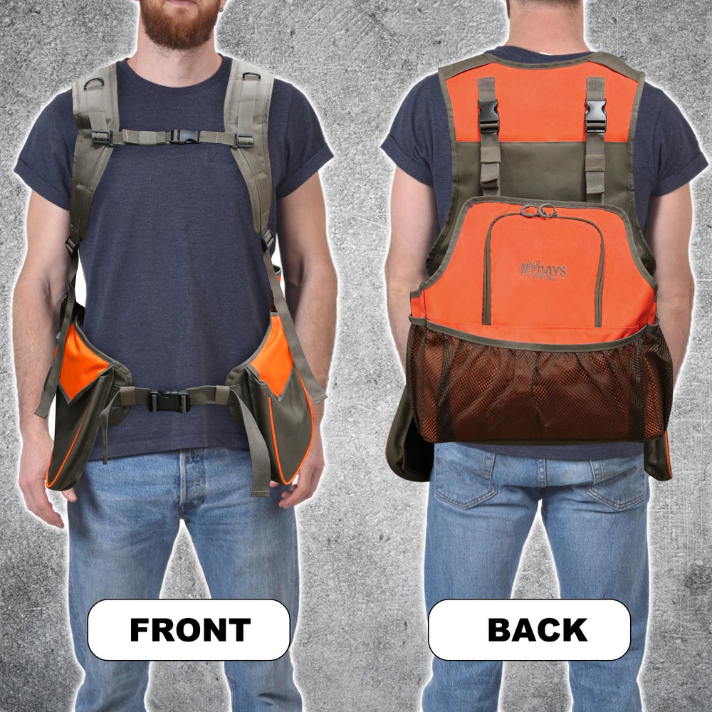 MYDAYS Upland Bird Vest side pocket utility for tools and shells on the go.