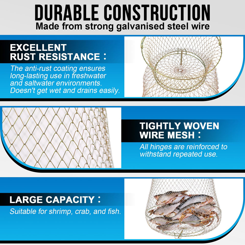 Two spring-loaded trap doors for trapping fish and crabs