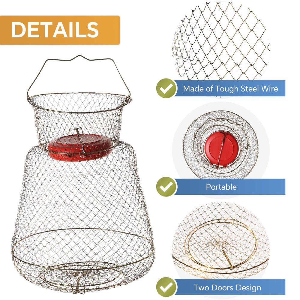 Close-up of durable reinforced hinges on the MYFULLY steel wire fish basket