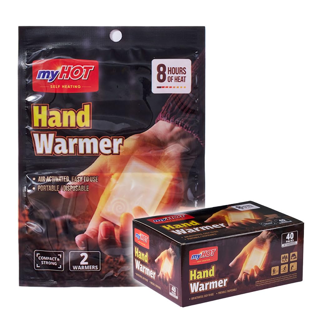 MyHot 40-pack hand warmers in a compact package deliver portable warmth.