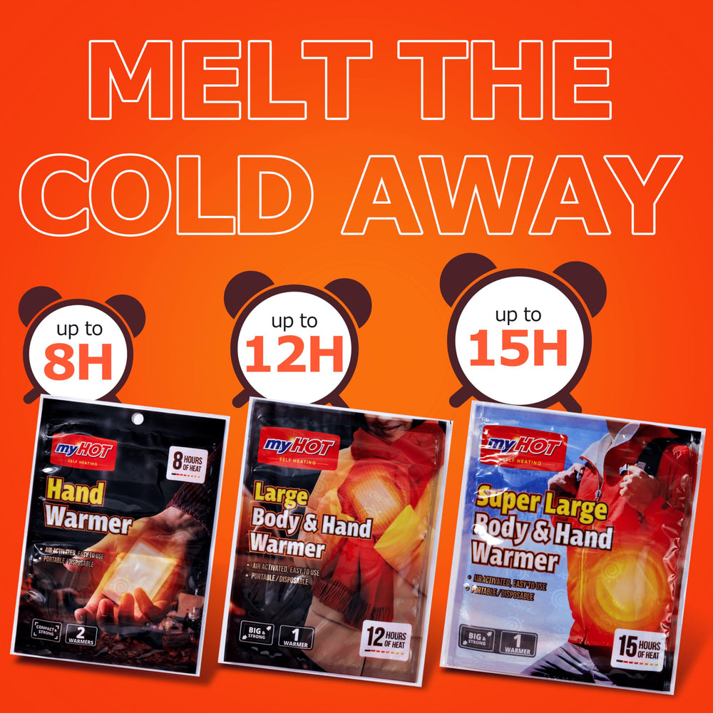 MyHot pocket-use warmers tucked in a coat pocket for quick warmth.