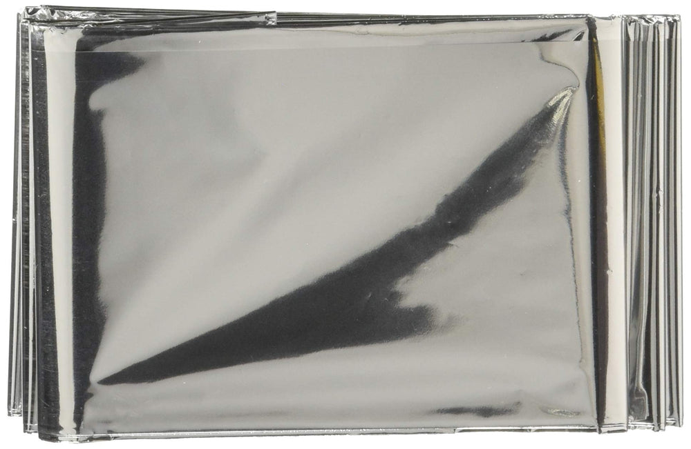 Mylar emergency thermal blanket opened shows size and reflective material for cold-weather use