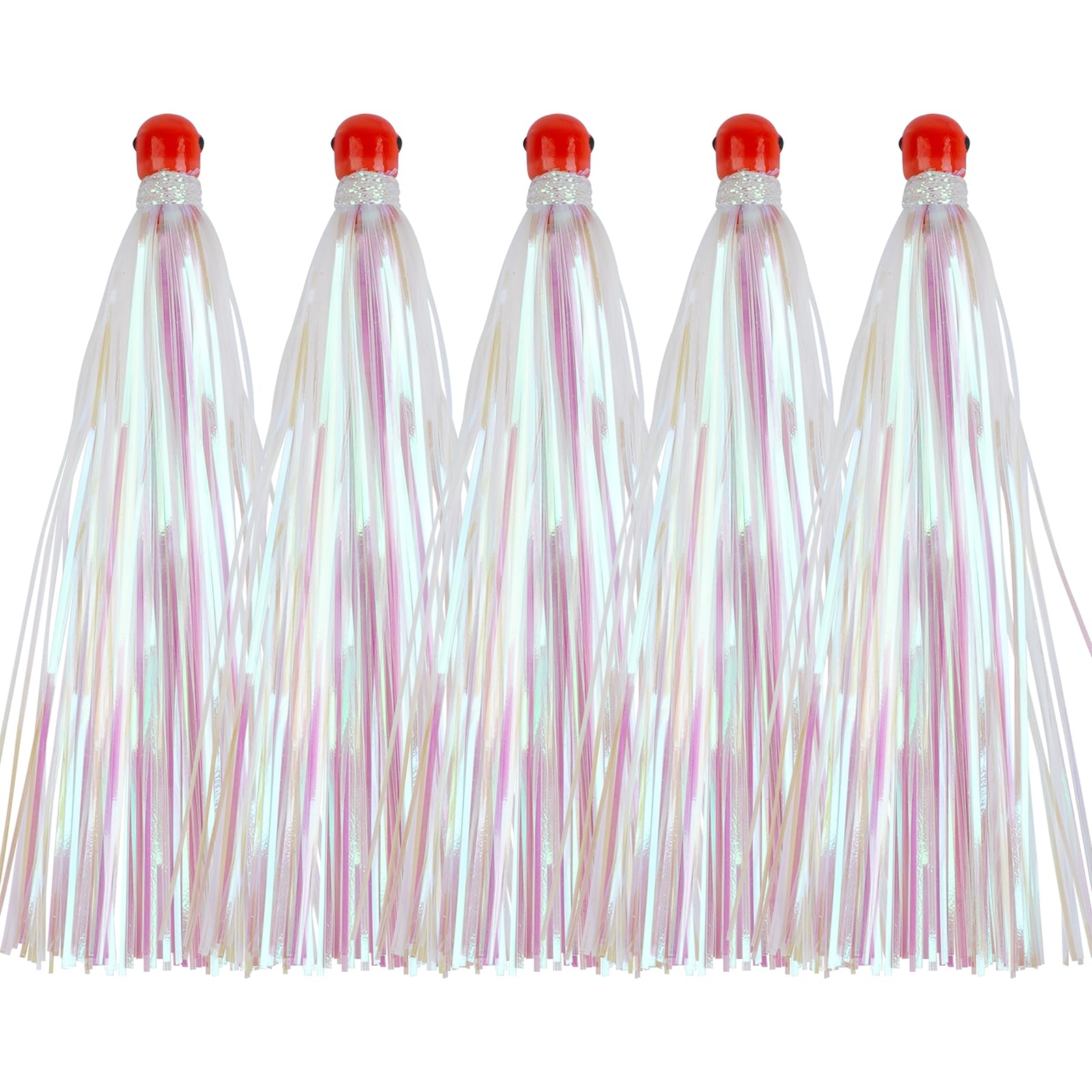 Mylar teaser tail lure with 0.3oz hollow jig head for saltwater trolling