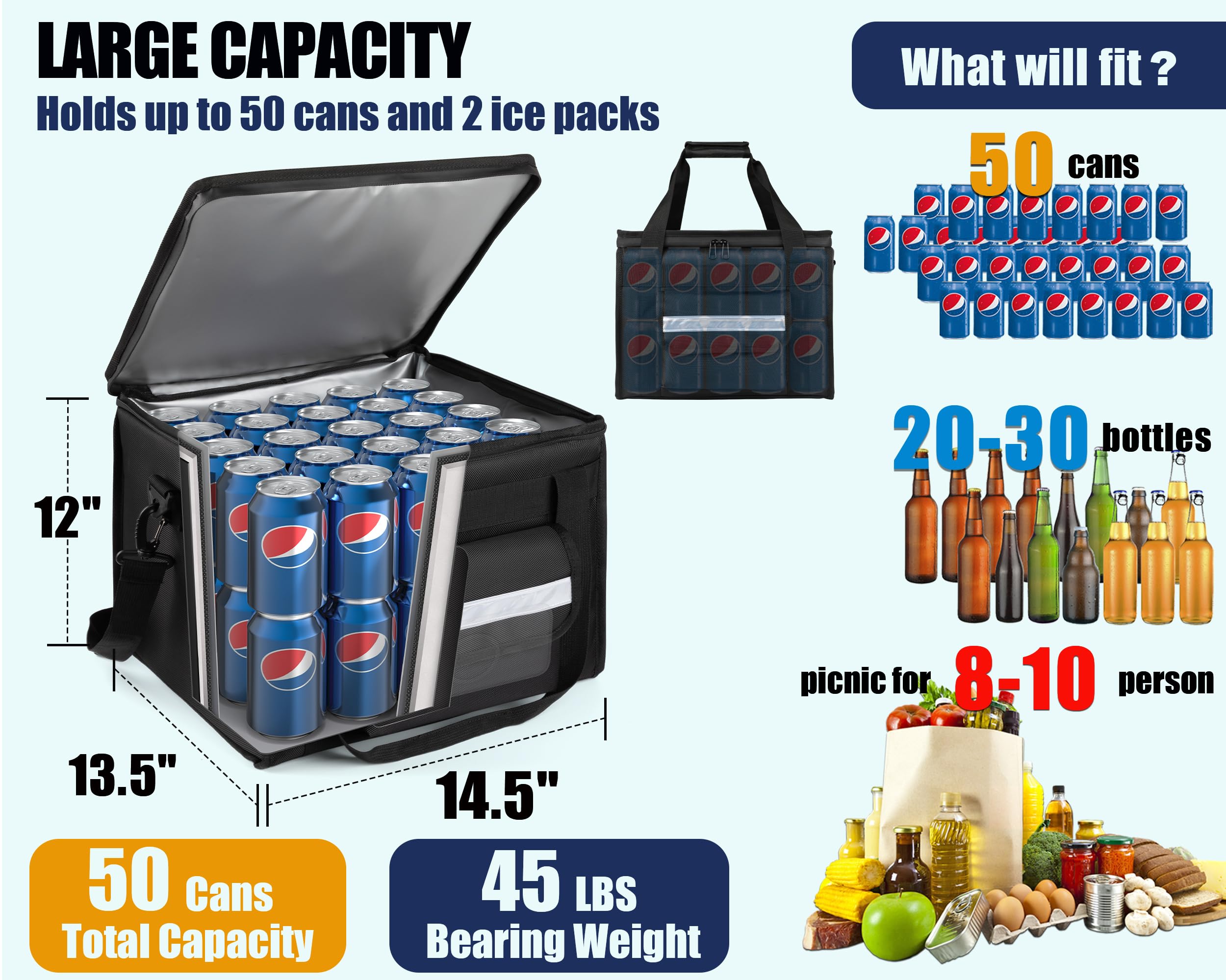 MyLifeUNIT insulated cooler bag open lid showing spacious interior for meals