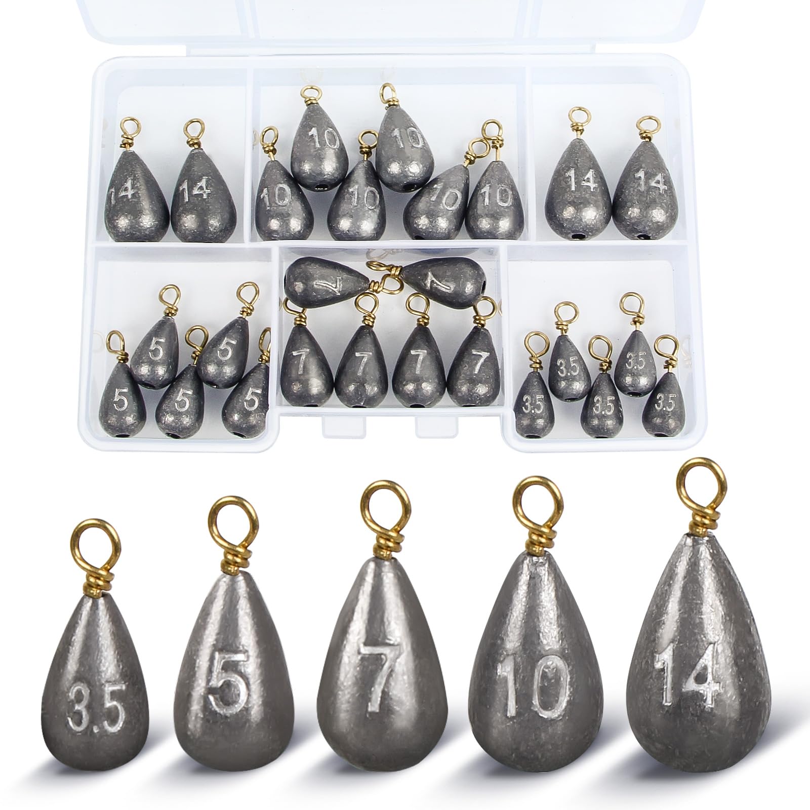 MYLPRETALE 26-piece fishing weights kit in portable tackle box