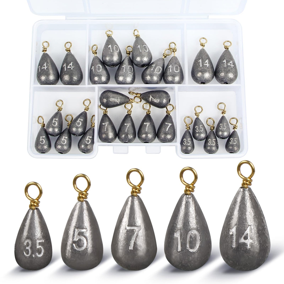 MYLPRETALE 26-piece fishing weights kit in portable tackle box