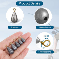 Oval lead sinkers with smooth surface and streamlined design