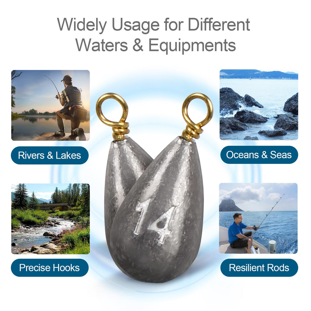Rust-resistant fishing weights suitable for saltwater and freshwater
