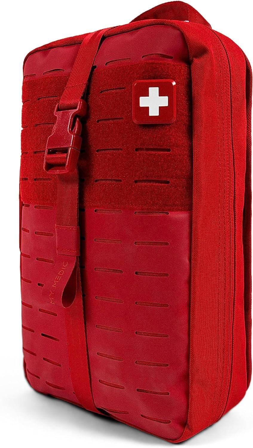 My Medic MYFAK Large front view highlights compact, organized first aid essentials.