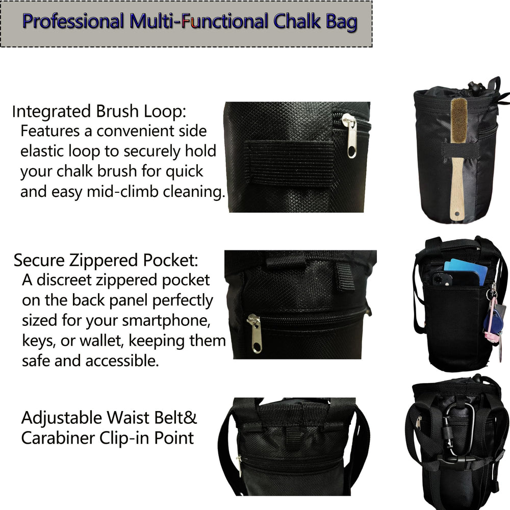 Myradixu chalk bag with side zip pocket stores keys and phone securely