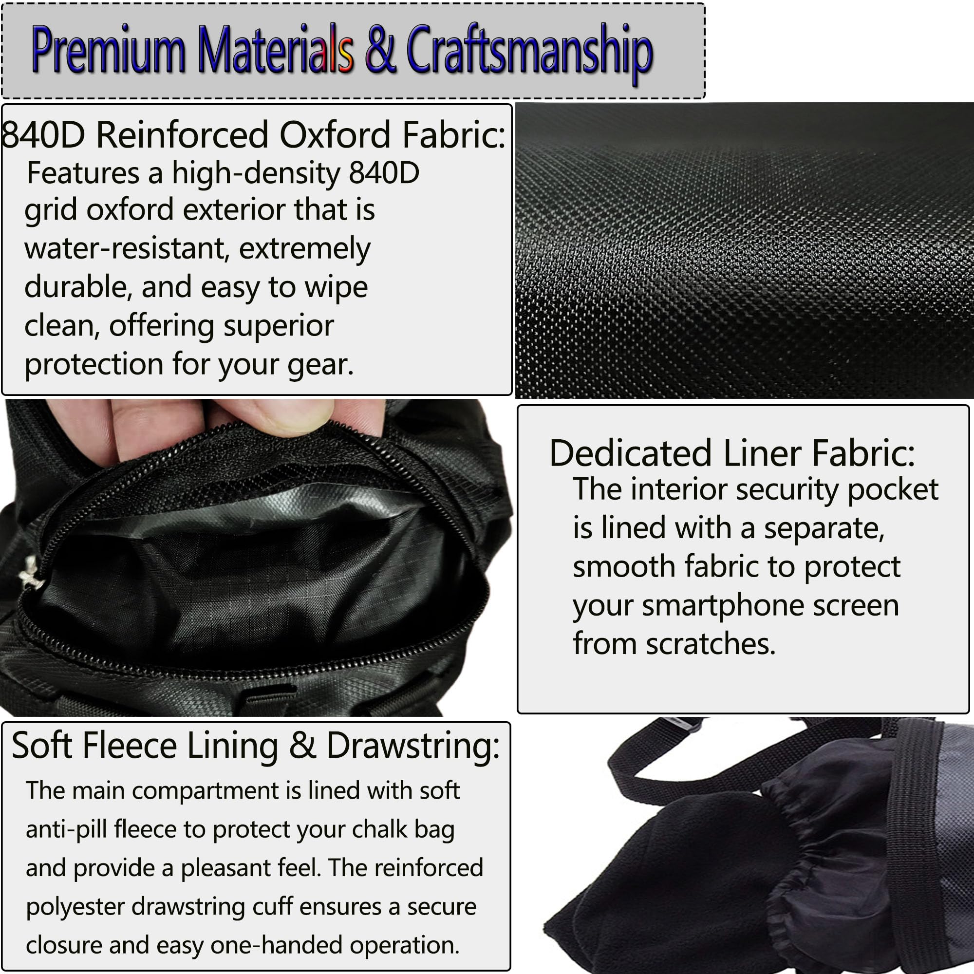 Myradixu water-repellent Oxford fabric protects chalk during indoor and outdoor sessions