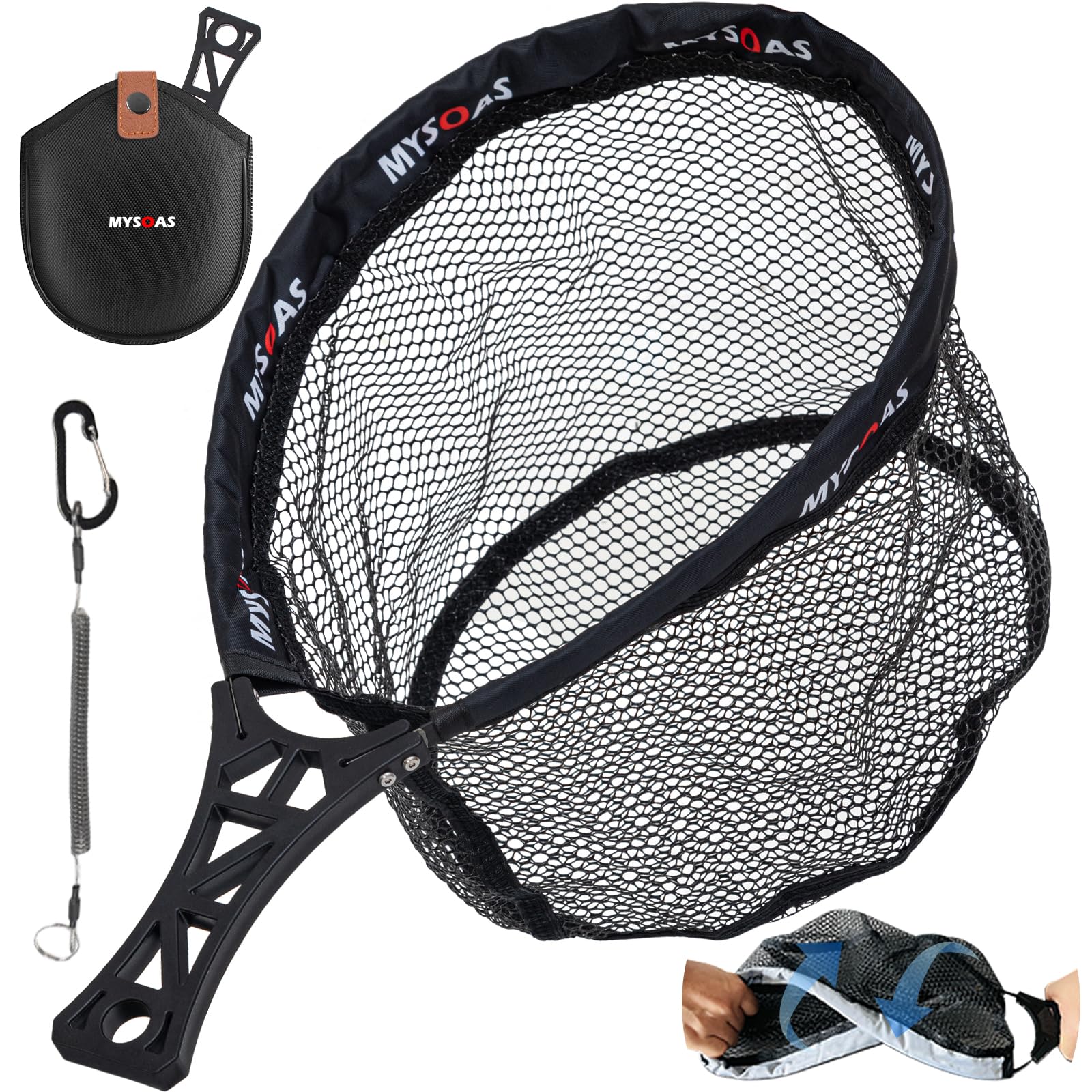 MYSOAS fly fishing net in closed fold fits pocket for backpacking