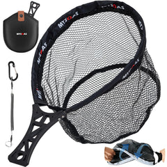 MYSOAS collapsible fly fishing net with open rubber-coated mesh for trout